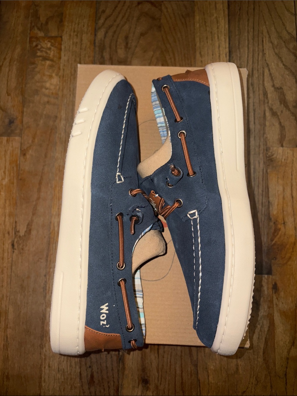 WOZ? Navy and Tan Suede Boat Shoes